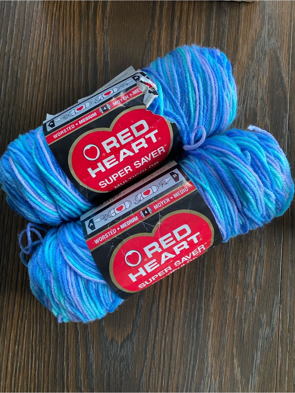 Red Heart Super Saver Variegated Blue Yarn - 2 Skeins Color Ocean